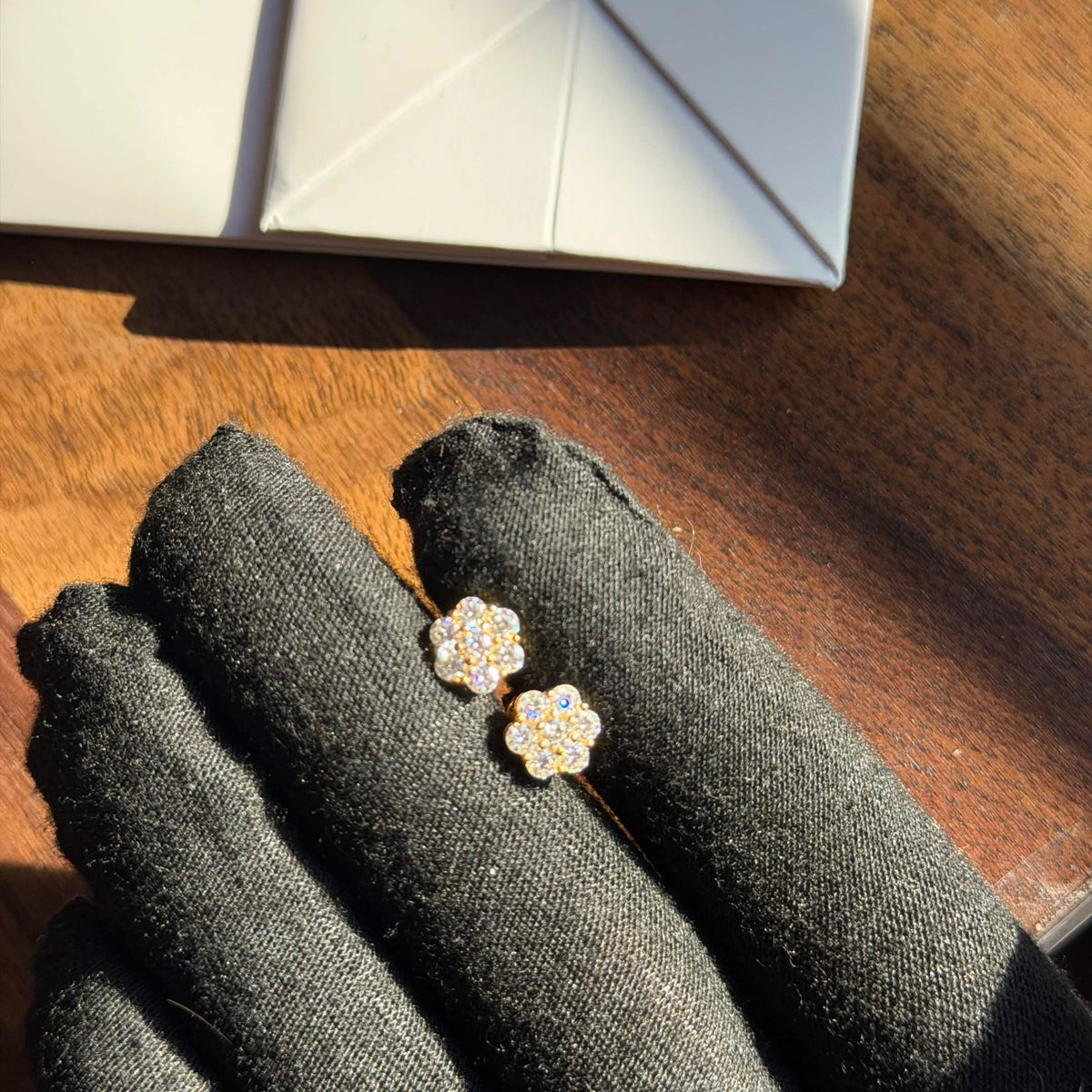 Moissanite Gold Flower Cluster Earrings