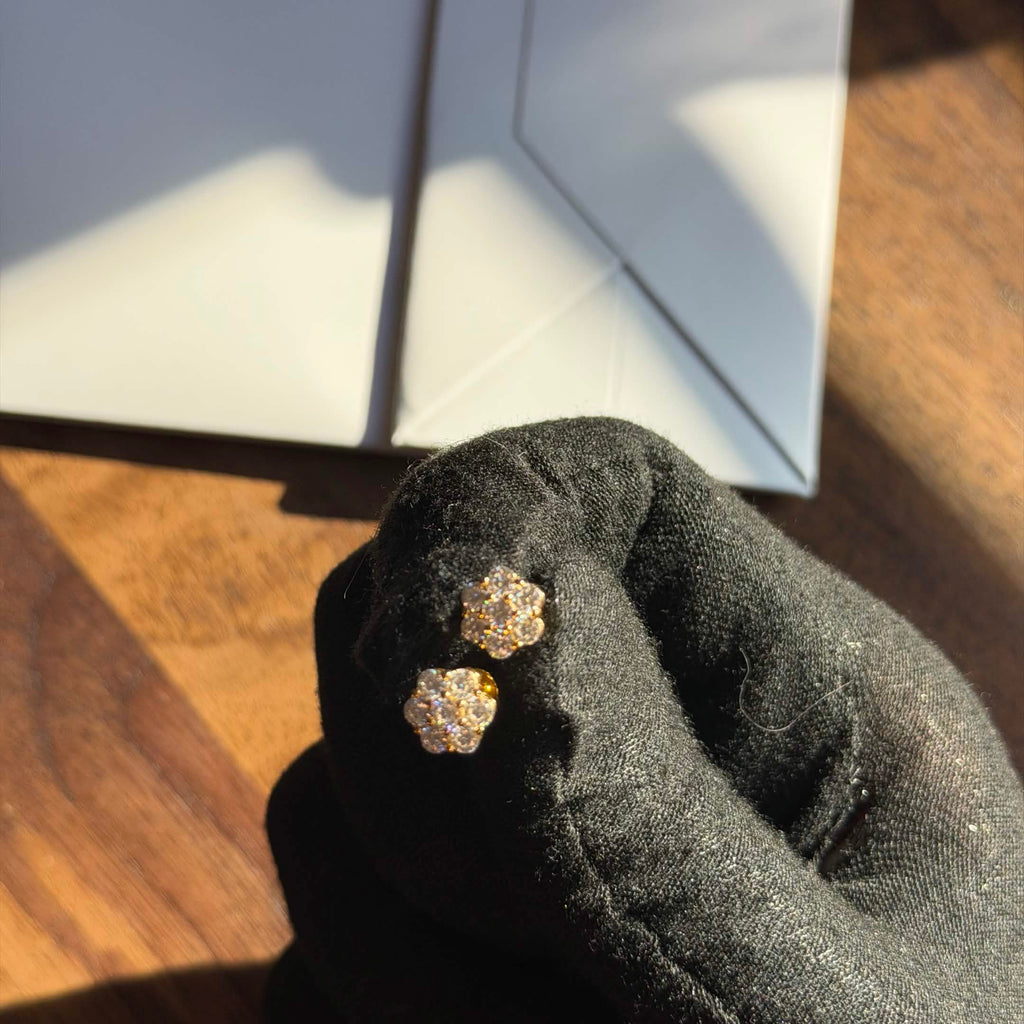 Moissanite Gold Flower Cluster Earrings