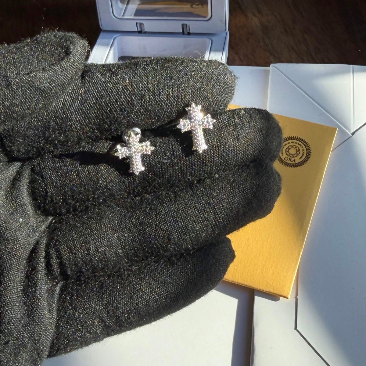 925 Sterling Silver Moissanite Cross Stud Earrings